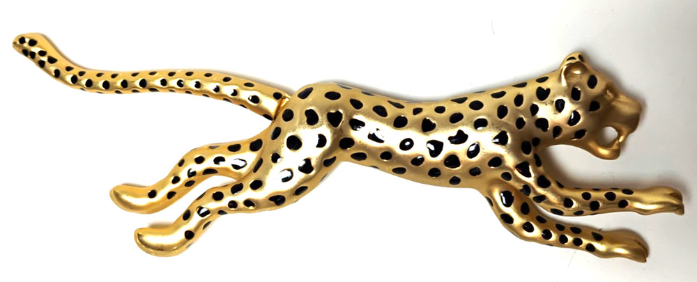 Leopard Panther Brooch Pin Black Enamel Spots Articulated Tail Statement